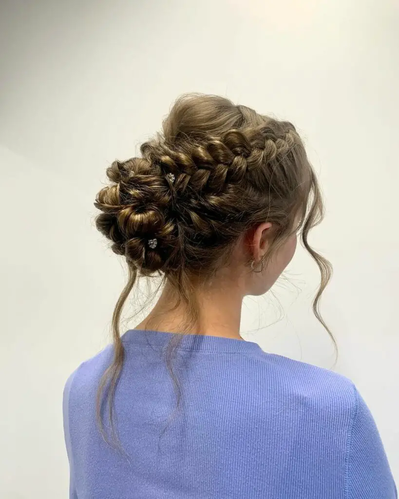 Beautiful Dutch braids with low bun prom hair
