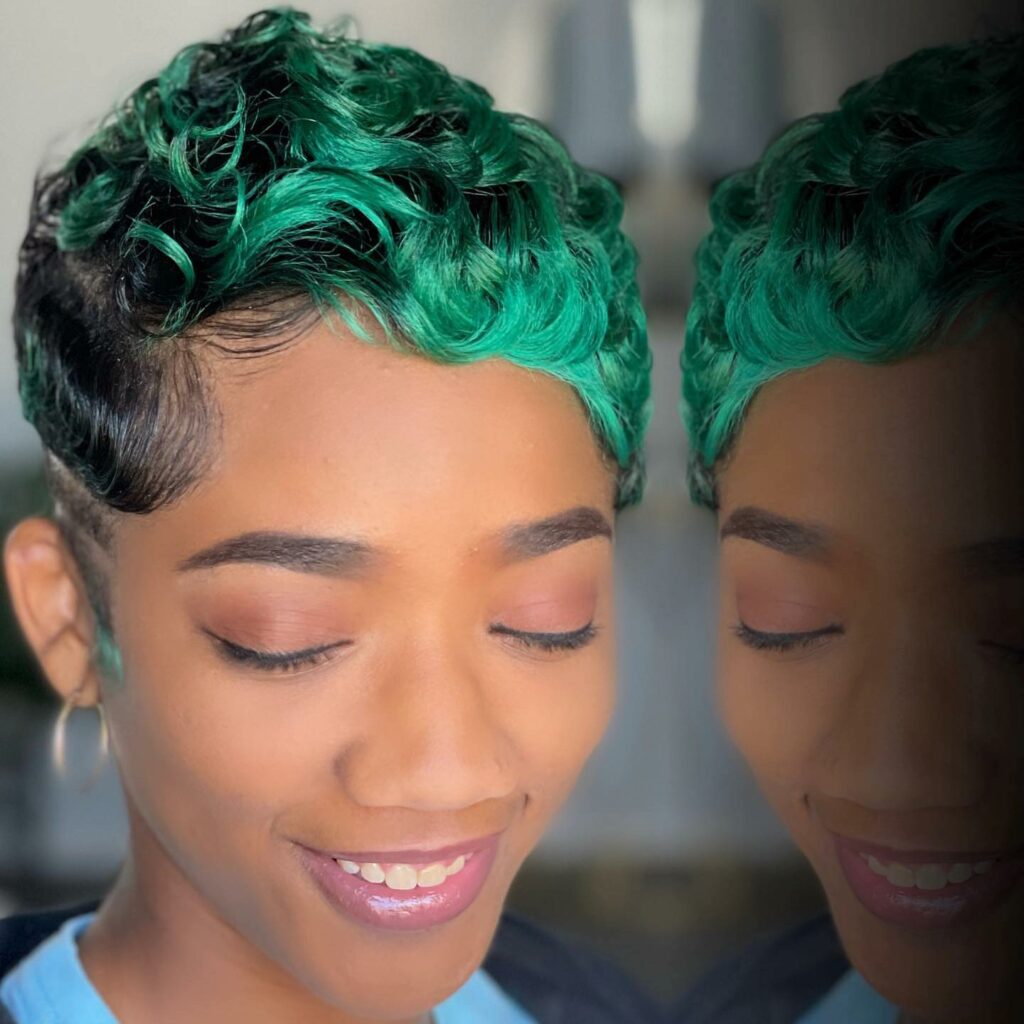 Bold Emerald Green Color on Modern Finger Wave Hairstyle