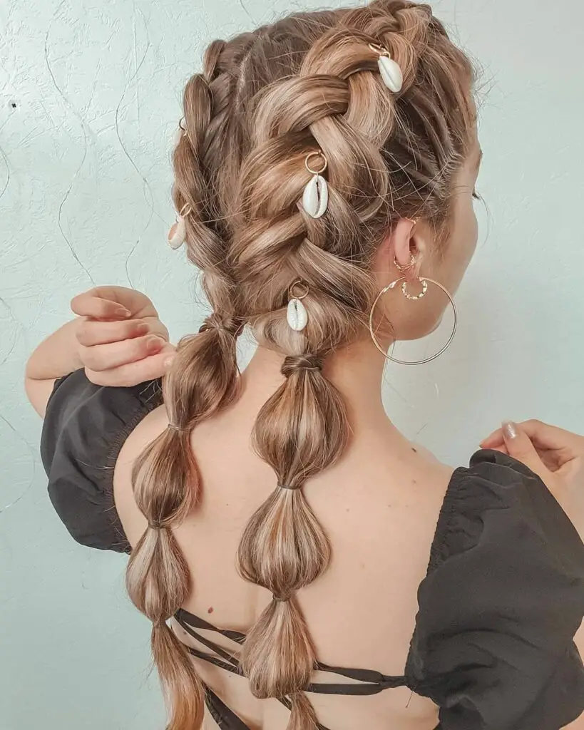 French Braids with Bubble Ponytail for prom nights