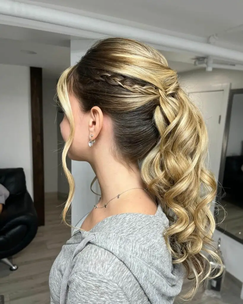 French Braids with Soft Curls for prom nights