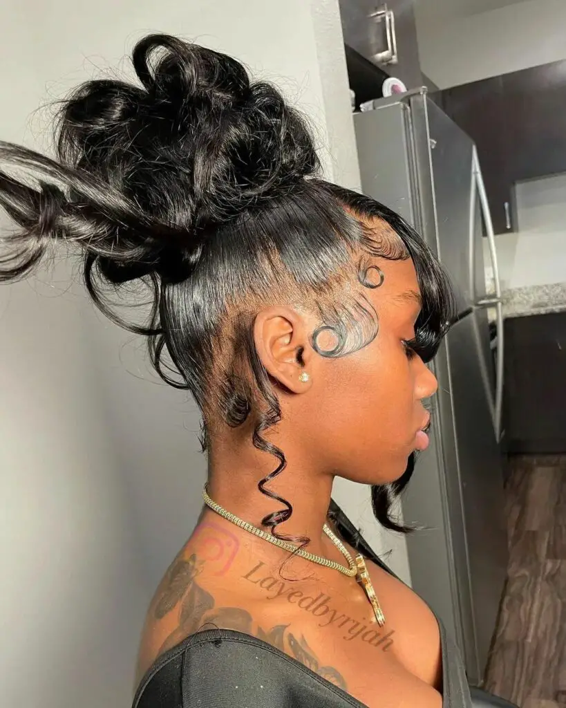 High Messy Bun with Sleek Edges prom hairstyles for black girls