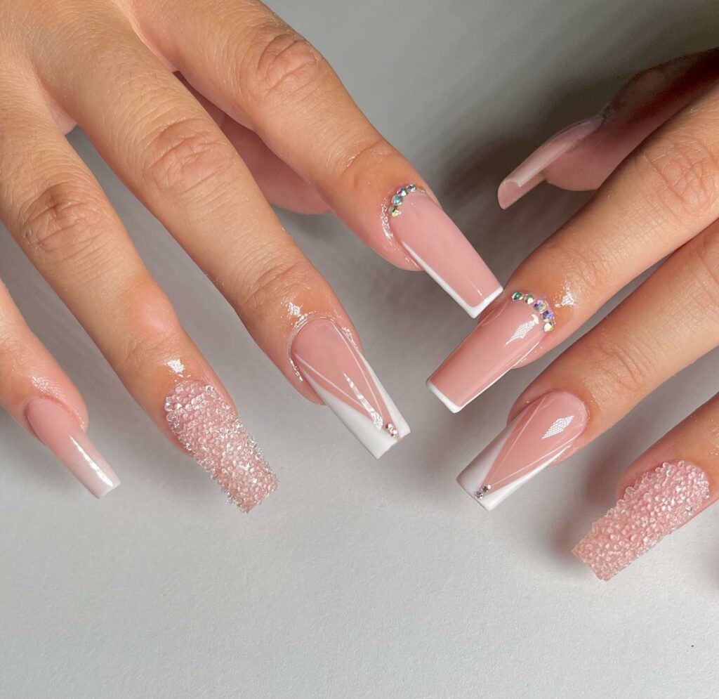 Pink Sugar Diamonds Prom Nails