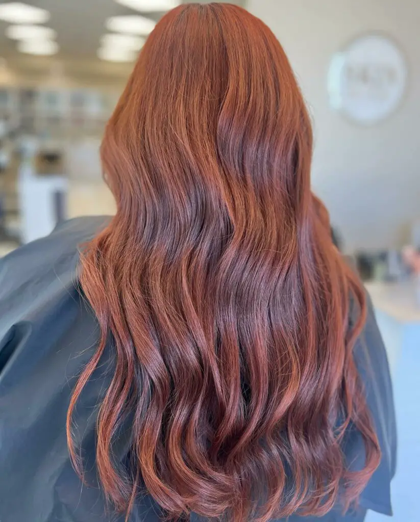 Rich Copper Color and Gentle, Cascading Waves spring hair color
