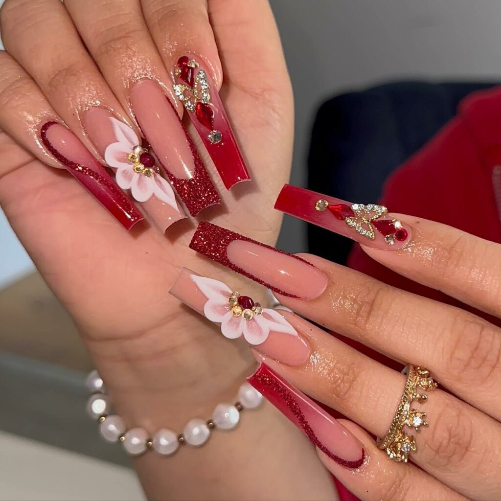 Ruby Blossoms Nails for Prom