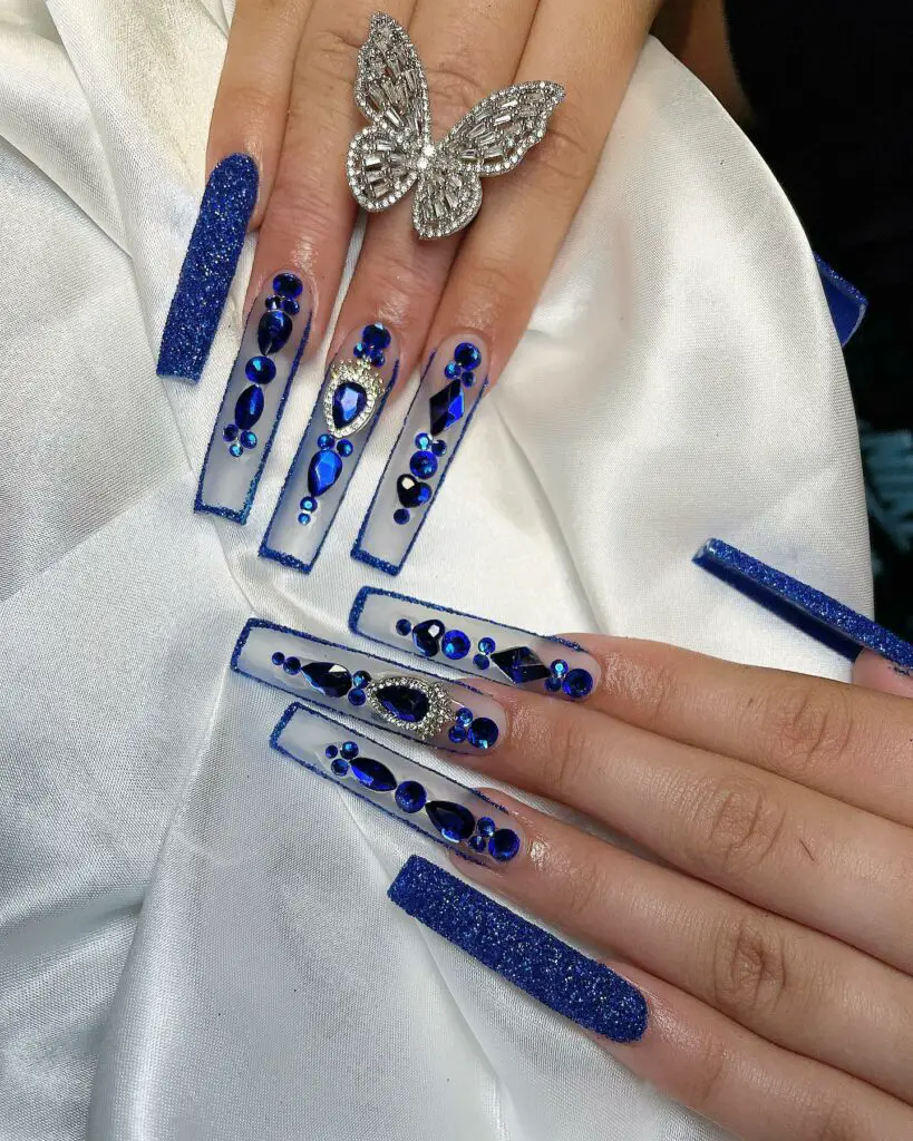 Sapphire Glamour Trendy Prom Blue Nails
