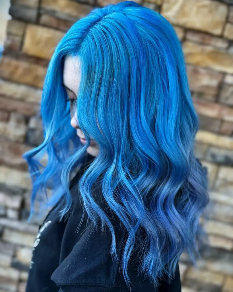 Stunning Electric Blue Color with Flowing Waves spring hair color