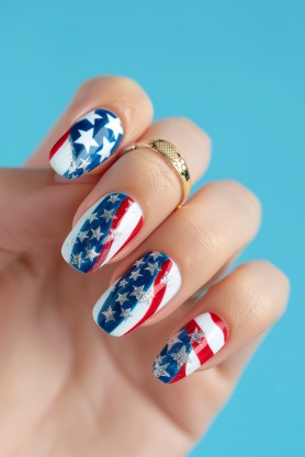4. American Flag Tips Nails