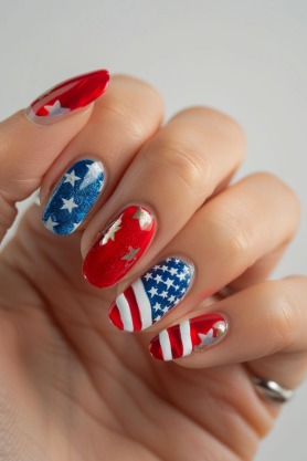 American Flag Accent Nails