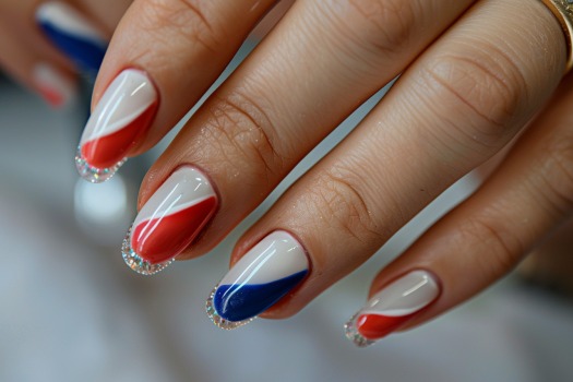 French tip nails with red white and blue tips
