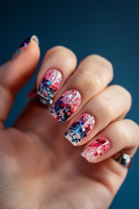 Glitter Fireworks 4th of july nails