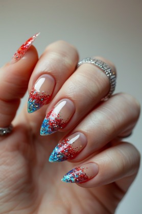 Glitter Tips 4th of july nails