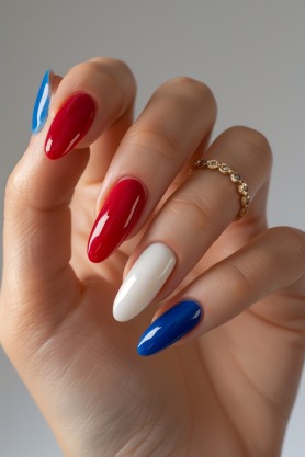 Red blue and white nail design for independence day