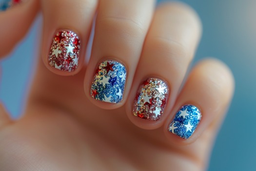 glittery stars and stripes nails for 4th of july