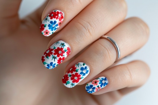patriotic floral accents on nails