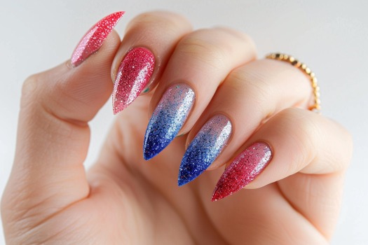 patriotic glitter fade nail design