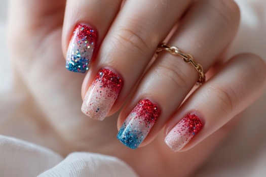 patriotic glitter gradient nails
