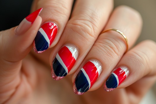 red and white striped tip nails