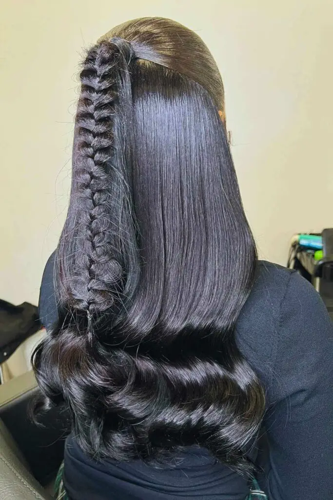 Stylish half-up braided hairstyle designed for natural and textured hair, with intricate details and stunning definition.