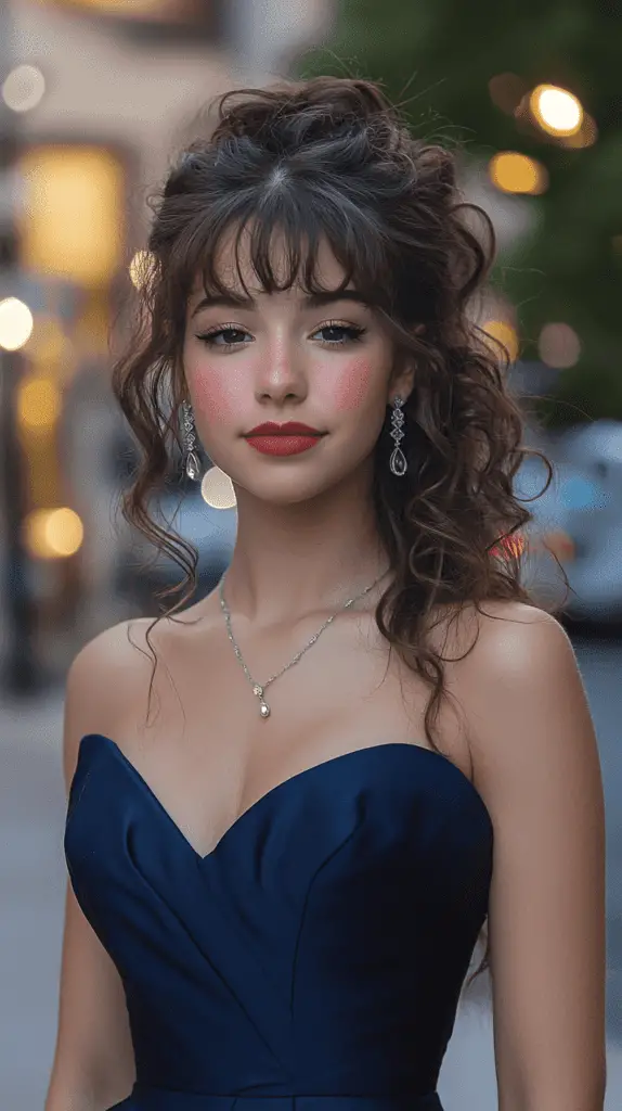 Curly Half Up with Bangs